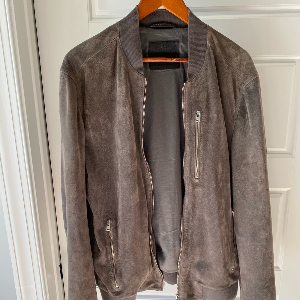All saints Bonner suede jacket size M gray